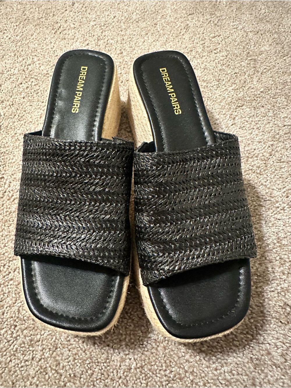 Dream Pairs Black Woven Slide Platform Sandals